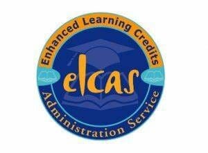 Logo for the Enhanced Learning Credits Administration Service (ELCAS) featuring elcas centered with a graduation cap design. The outer ring, symbolizing transition from military to civilian careers, includes the full name at the top and bottom.